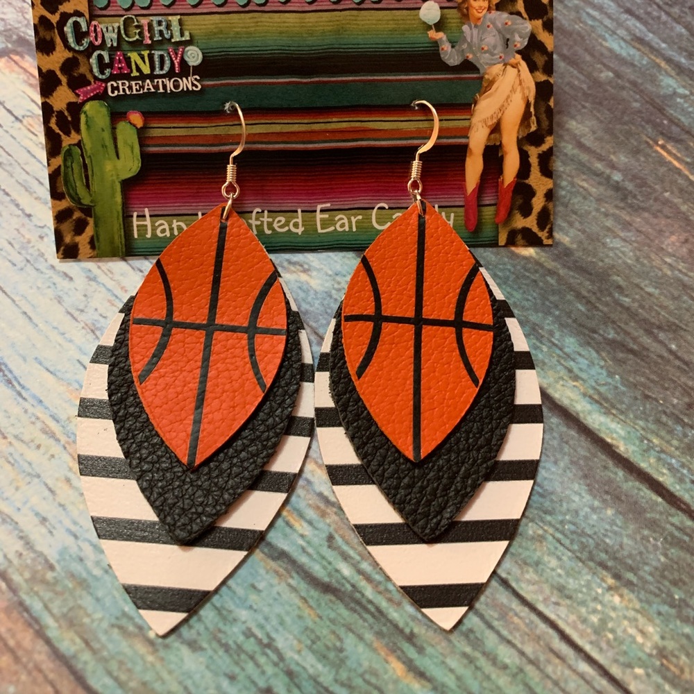 Basketball Layered Handcrafted Leather Earrings